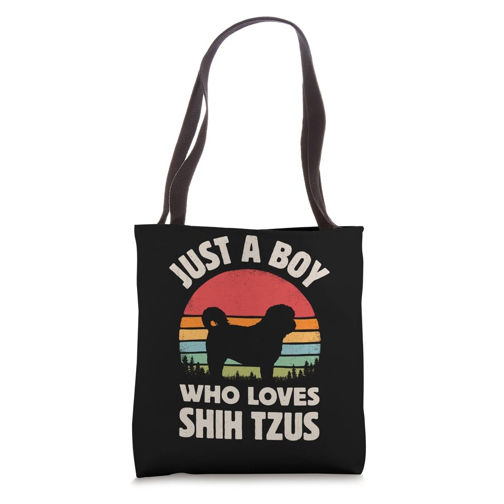 Shih Tzu Just A Boy Who Loves Dogs Men Retro Vintage Sunset Tote Bag >:(
